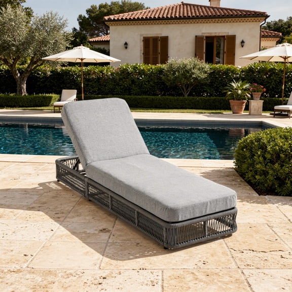 DREAMSIDEA Outdoor Chaise Lounge with Woven Rope, 5-Position Adjustable Patio Reclining Chaise, Breathable Poolside Sun Lounger with Thick Cushion for Beach Backyard -Gray Rope/Grey Cushion