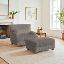 DREAMSIDEA Oversized Accent Chair with Ottoman for Living Room, Faux Fur Accent Armchair Single Reading Chair Set with Pillow, Indoor Chaise Lounge Sofa Bed, Dark Camel