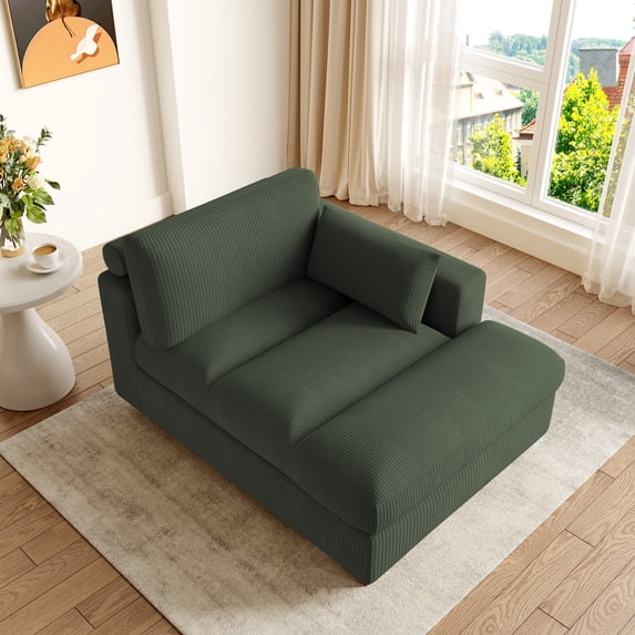DREAMSIDEA Oversized Chaise Lounge for Living Room Modern Corduroy Sofa with Left Armrest Indoor Lounge Chair,Green