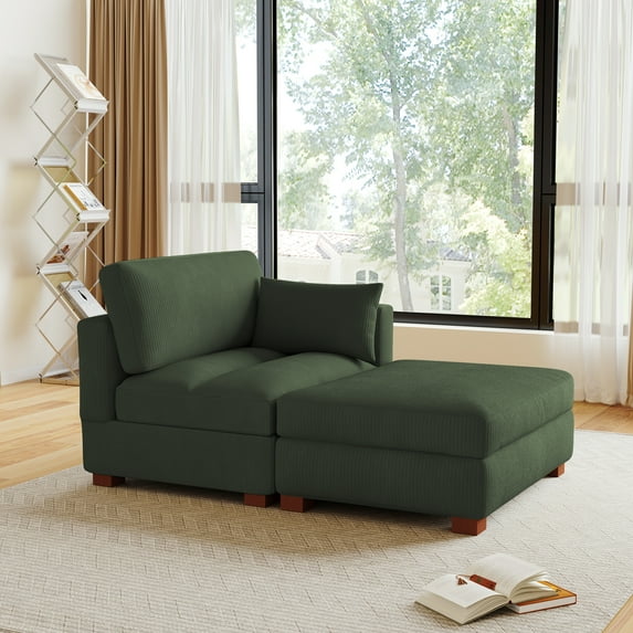 DREAMSIDEA Oversized Chaise Lounge with Ottoman for Living Room, Left Arm Corduroy Chaise Lounge Indoor Furniture,Green