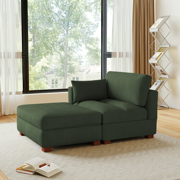 DREAMSIDEA Oversized Chaise Lounge with Ottoman for Living Room, Right Arm Corduroy Chaise Lounge Indoor Furniture,Green