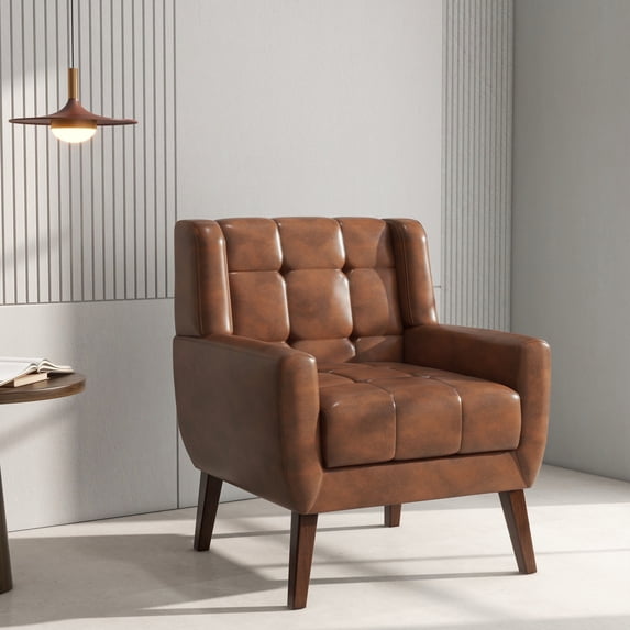 DREAMSIDEA PU Leather Accent Chair Living Room,Tufted Armchair for Bedroom Single Sofa Set, Coffee