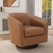 DREAMSIDEA PU Leather Swivel Barrel Club Chair, Modern Accent Chair Upholstered Round Armchair for Living Room, Office, Bedroom -Brown