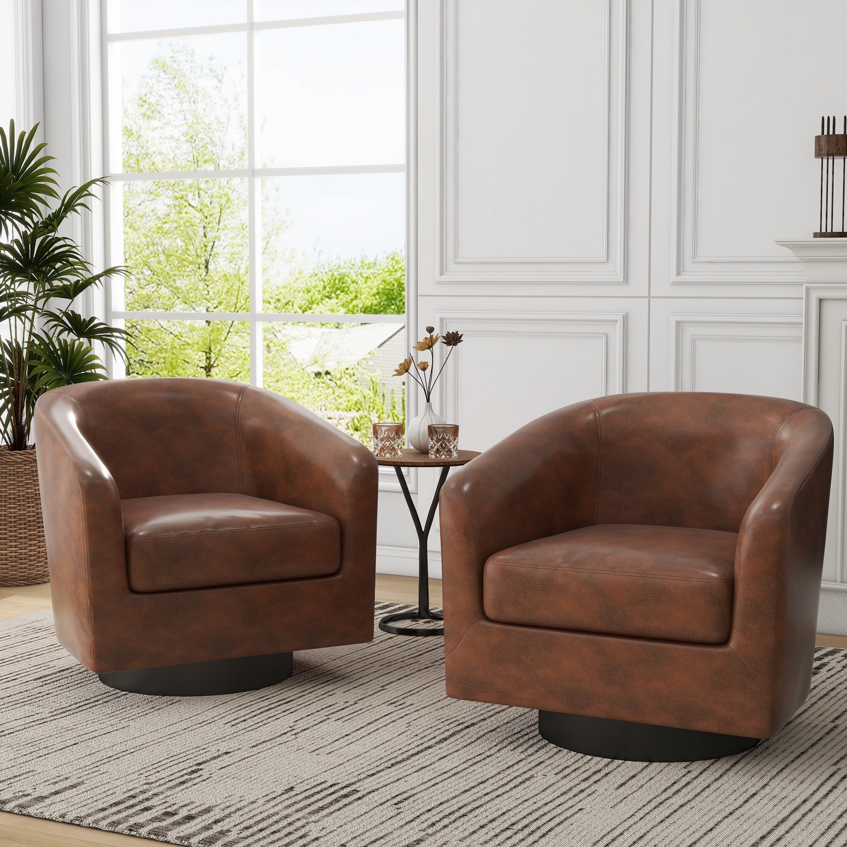 DREAMSIDEA PU Leather Swivel Barrel Club Chair, Modern Accent Chairs ...