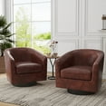 thumbnail image 1 of DREAMSIDEA PU Leather Swivel Barrel Club Chair, Modern Accent Chairs Set of 2 Upholstered Round Armchair for Living Room, Office, Bedroom -Red Brown, 1 of 5
