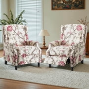DREAMSIDEA Push Back Recliner Chair Set of 2 Living Room, Wingback Reclining Sofa Chair, Fabric Floral Recliner Reading Chair with Footrest for Living Room/Office/Apartment, Floral