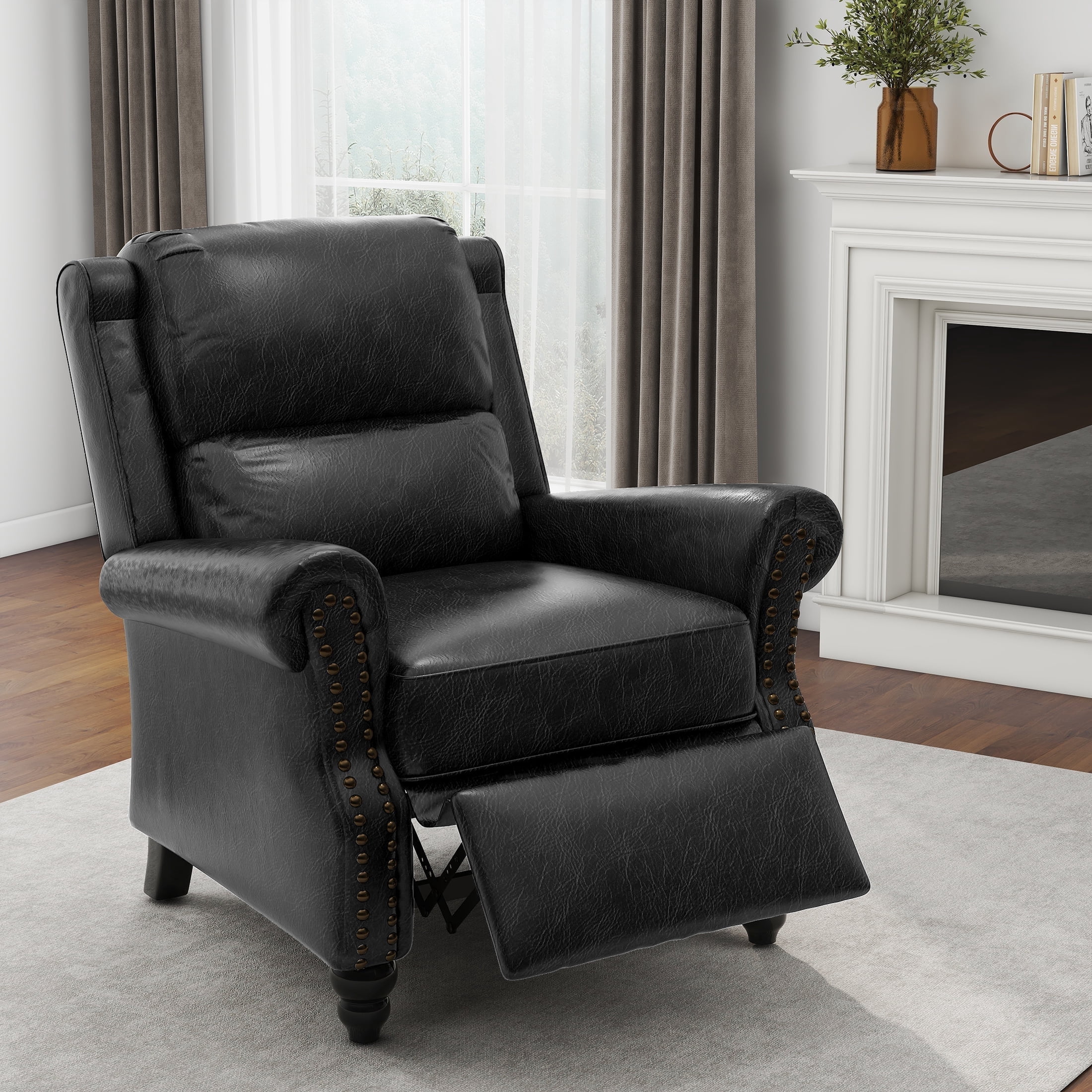 DREAMSIDEA Pushback Recliner Chair Faux Leather Wingback Chair Home Theater Single Sofa for Living Room, Black