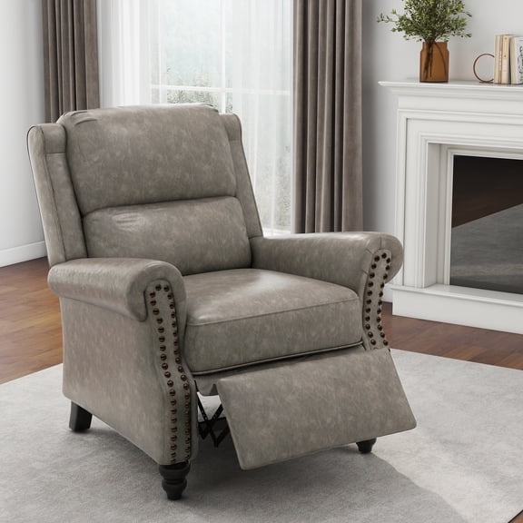 DREAMSIDEA Pushback Recliner Chair Faux Leather Wingback Chair Home Theater Single Sofa for Living Room, Gray