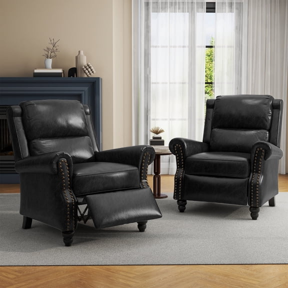 DREAMSIDEA Pushback Recliner Chair Sets of 2 Sets of 2 Faux Leather Wingback Chair Home Theater Single Sofa for Living Room, Black