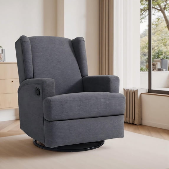 DREAMSIDEA Recliner Swivel Glider Rocker Nursery Chair for Adults, High Back Upholstered Rocking Armchair for Living Room, Manual Reclining Sofa Lounge Chair with Deep Seat in Fabric - Gray