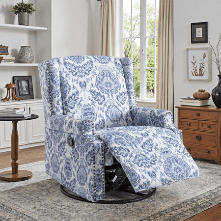 DREAMSIDEA Recliner Swivel Glider Rocker Nursery Chair for Adults, High Back Upholstered Rocking Armchair for Living Room, Manual Reclining Sofa Lounge Chair with Deep Seat in Fabric - Navy