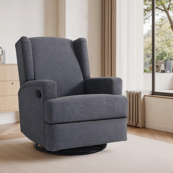 DREAMSIDEA Recliner Swivel Glider Rocker Nursery Chair for Adults, High Back Upholstered Rocking Armchair for Living Room, Manual Reclining Sofa Lounge Chair with Deep Seat in Fabric - Gray