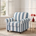thumbnail image 1 of DREAMSIDEA Square Accent Chair Upholstered Striped Armchair for Living Room with Wood Legs & Wide Seat, Blue White, 1 of 5