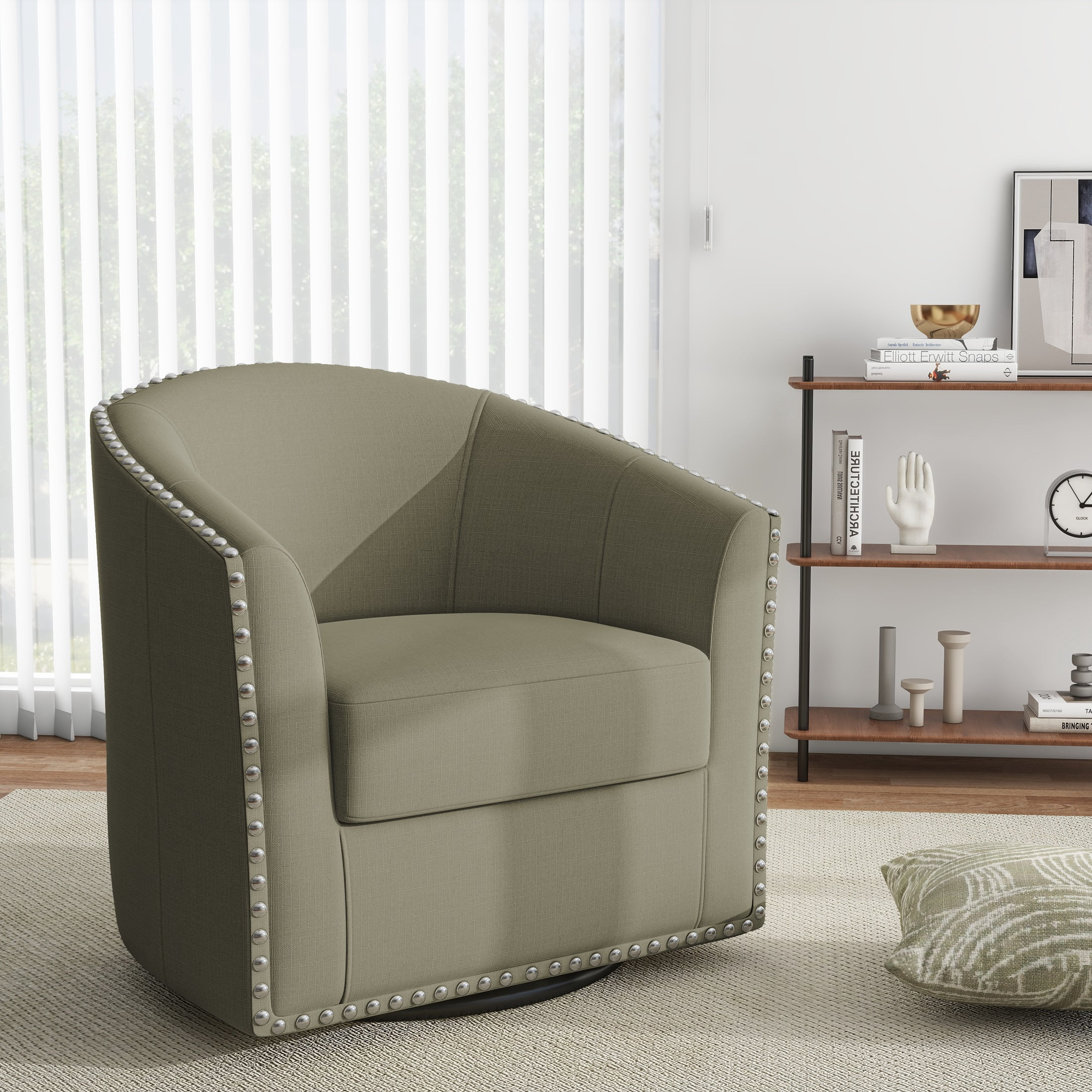 DREAMSIDEA Swivel Accent Chair,Oversized Linen Barrel Club Chair ...