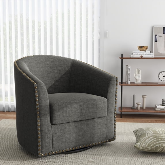 DREAMSIDEA Swivel Accent Chair,Oversized Linen Barrel Club Chair Upholstered Armchair for Living Room -Gray