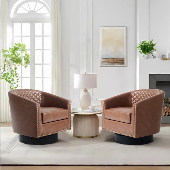 DREAMSIDEA Swivel Accent Chair Set of 2 for Living Room,Swivel Barrel Armchair Modern Round Club Chair- Brown