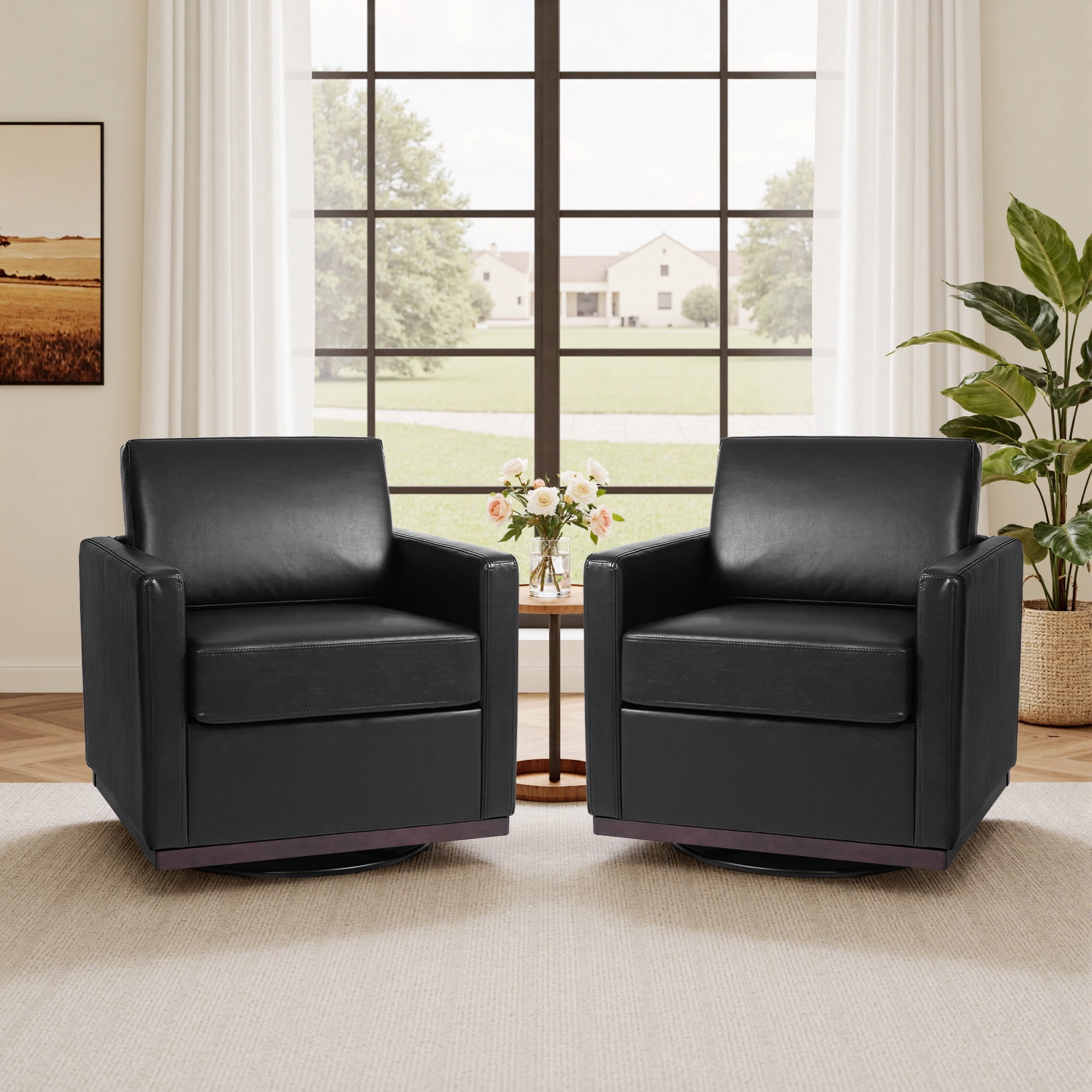 DREAMSIDEA Swivel Accent Chair Set of 2 with Thick Cushion Mid Century ...