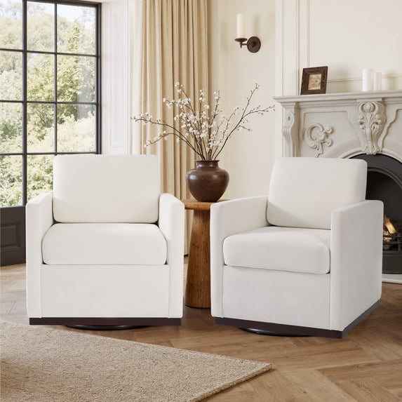 DREAMSIDEA Swivel Accent Chair Set of 2 with Thick Cushion Modern Upholstered Beige Barrel Chair Swivel Club Chair for Living Room&Bedroom
