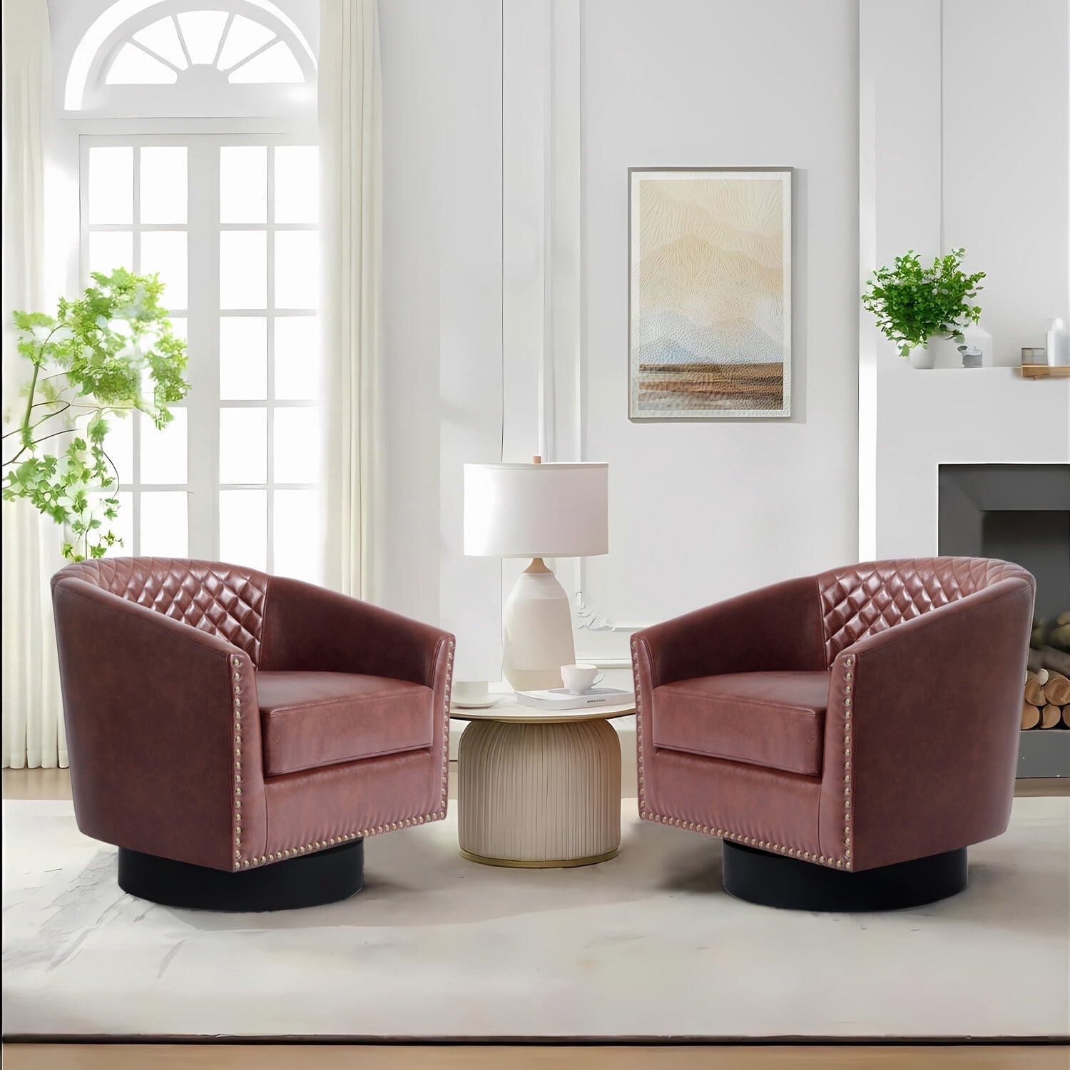 DREAMSIDEA Swivel Accent Chair Sets of 2 for Living Room, PU Leather ...