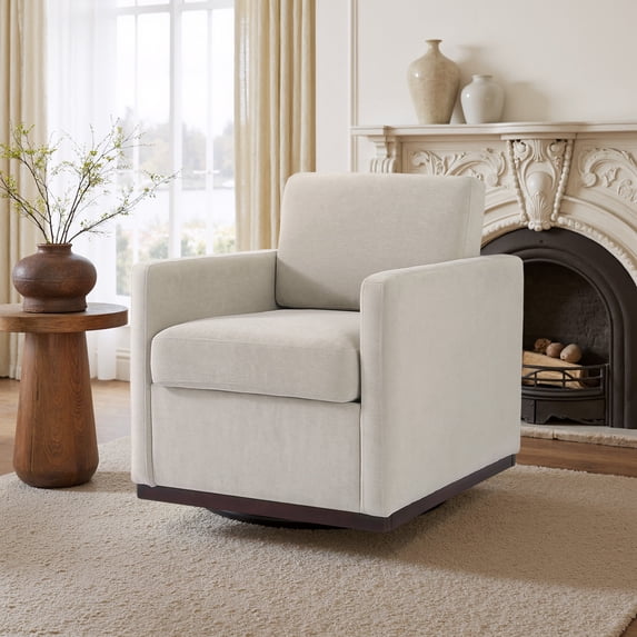 DREAMSIDEA Swivel Accent Chair for Living Room, Comfortable Swivel Barrel Chair for Bedroom,Chenille Fabric in Sand