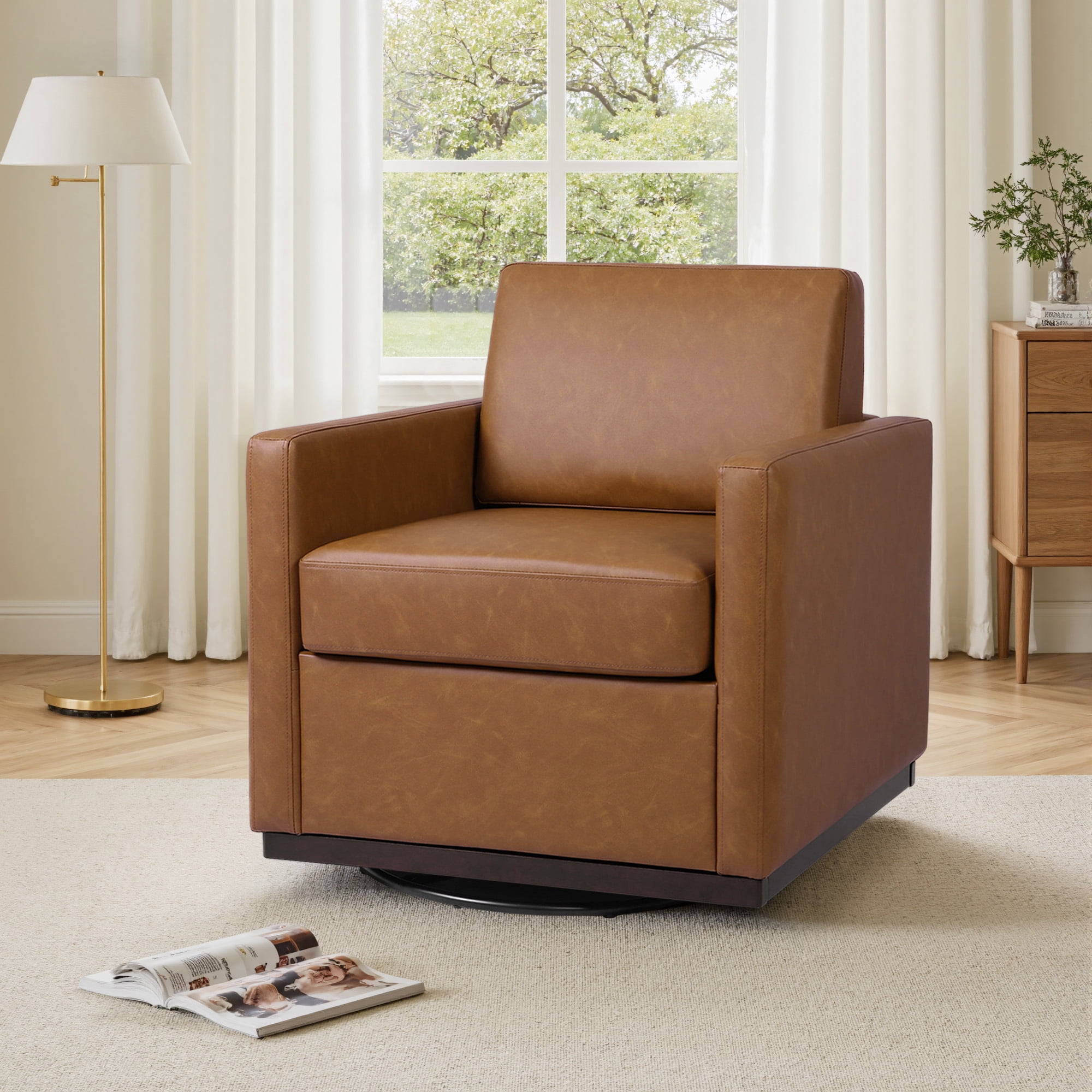 DREAMSIDEA Swivel Accent Chair with Thick Cushion Mid Century Faux ...