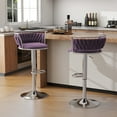 thumbnail image 1 of DREAMSIDEA Swivel Bar Stools Set of 2 Modern Velvet Upholstered High Back Adjustable Bar Chairs with Silver Footrest for Kitchen Counter Square Island, Purple, 1 of 5