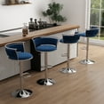 thumbnail image 1 of DREAMSIDEA Swivel Bar Stools Set of 4 Modern Velvet Upholstered High Back Adjustable Bar Chairs with Silver Footrest for Kitchen Counter Square Island, Navy Blue, 1 of 5