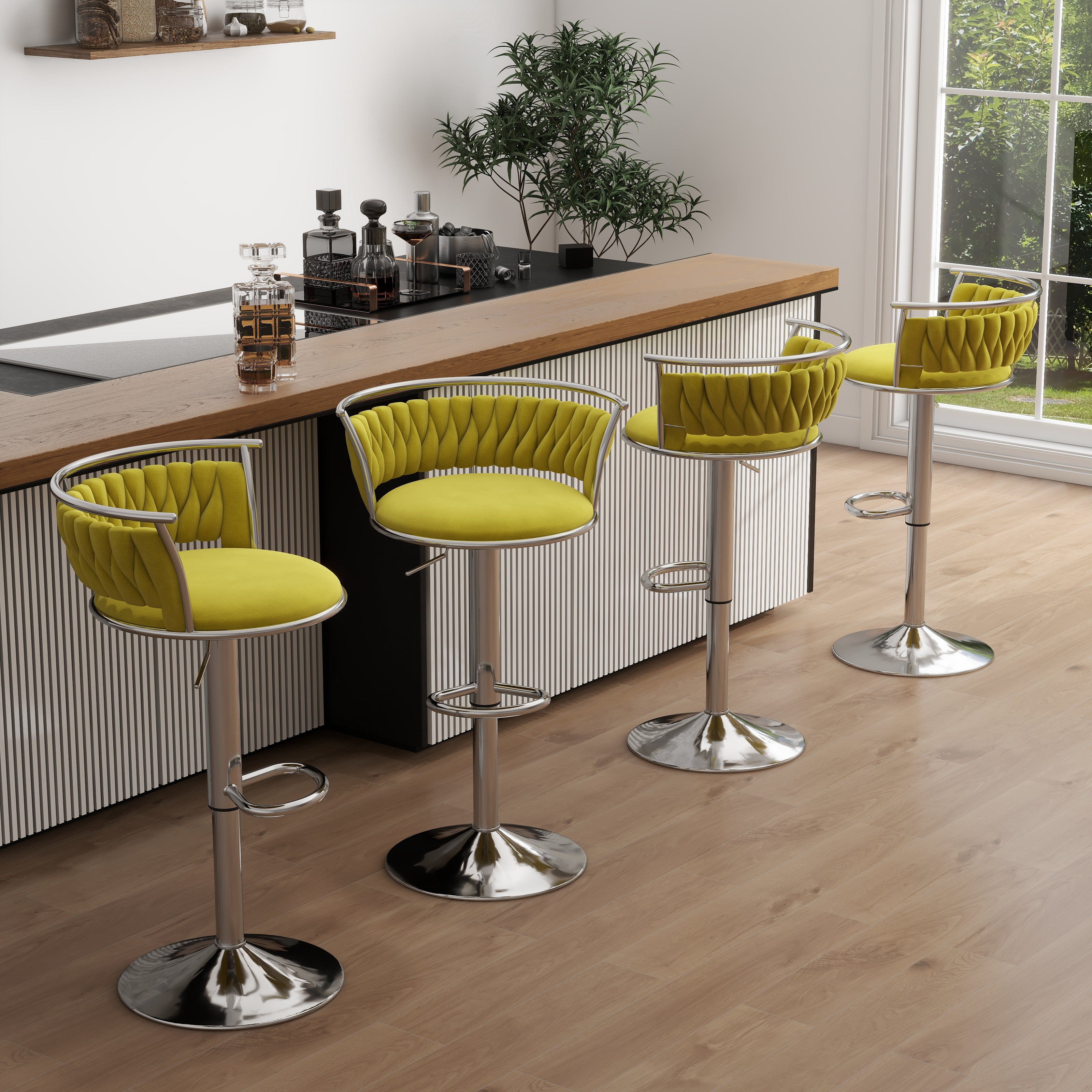 DREAMSIDEA Swivel Bar Stools Set of 4 Modern Velvet Upholstered High ...