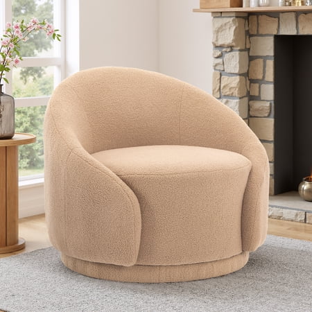 DREAMSIDEA Swivel Barrel Accent Chair, Modern Upholstered Living Room Chair 360°Round Club Armchair-Light Brown/Camel
