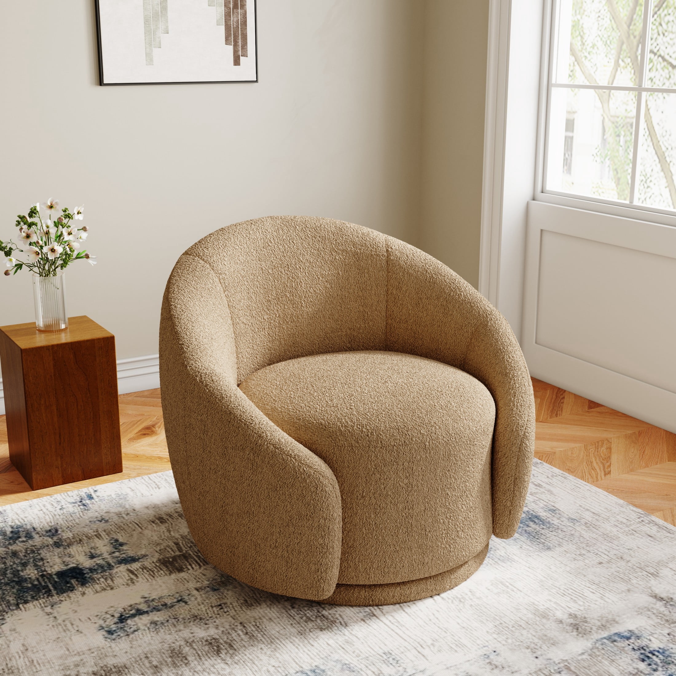 DREAMSIDEA Swivel Barrel Accent Chair, Modern Upholstered Living Room ...