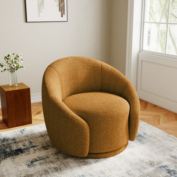 DREAMSIDEA Swivel Barrel Accent Chair, Modern Upholstered Living Room Chair 360°Round Club Armchair-Rusted Orange