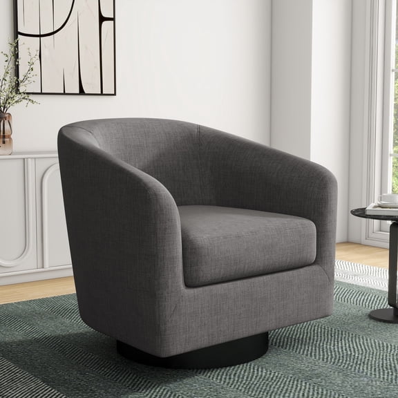 DREAMSIDEA Swivel Barrel Accent Chair, Modern Upholstered Living Room Chair Round Club Armchair-Gray