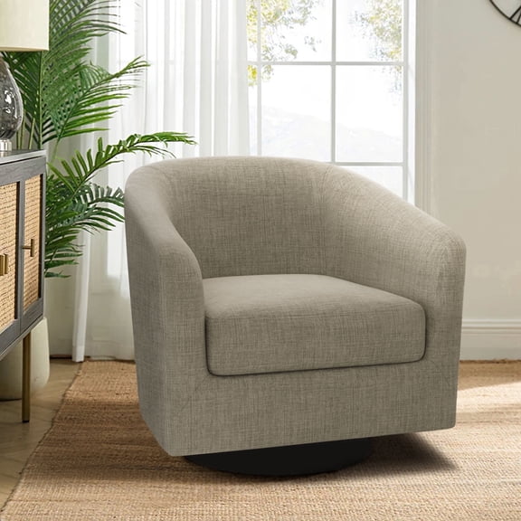 DREAMSIDEA Swivel Barrel Accent Chair, Modern Upholstered Living Room Chair Round Club Swivel Chair-Light Brown