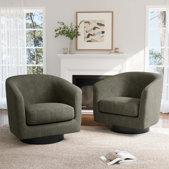DREAMSIDEA Swivel Barrel Accent Chair Set of 2 for Living Room, Modern Round Chenille Fabric Swivel Chair Living Room Chair（Tan-Set of 2）