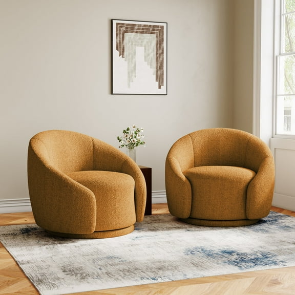 DREAMSIDEA Swivel Barrel Accent Chair Sets of 2, Modern Upholstered Living Room Chair 360°Round Club Armchair-Rusted Orange