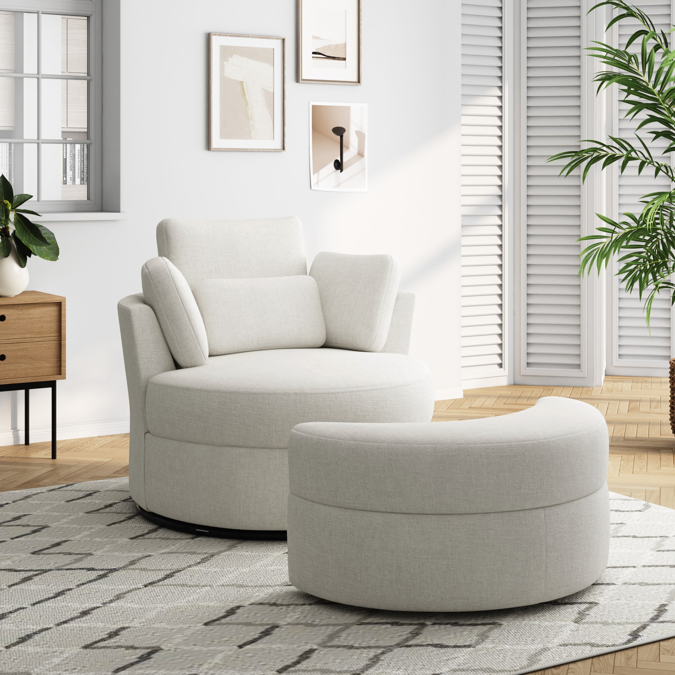 DREAMSIDEA Swivel Barrel Accent Chair with Storage Ottoman, Chaise ...