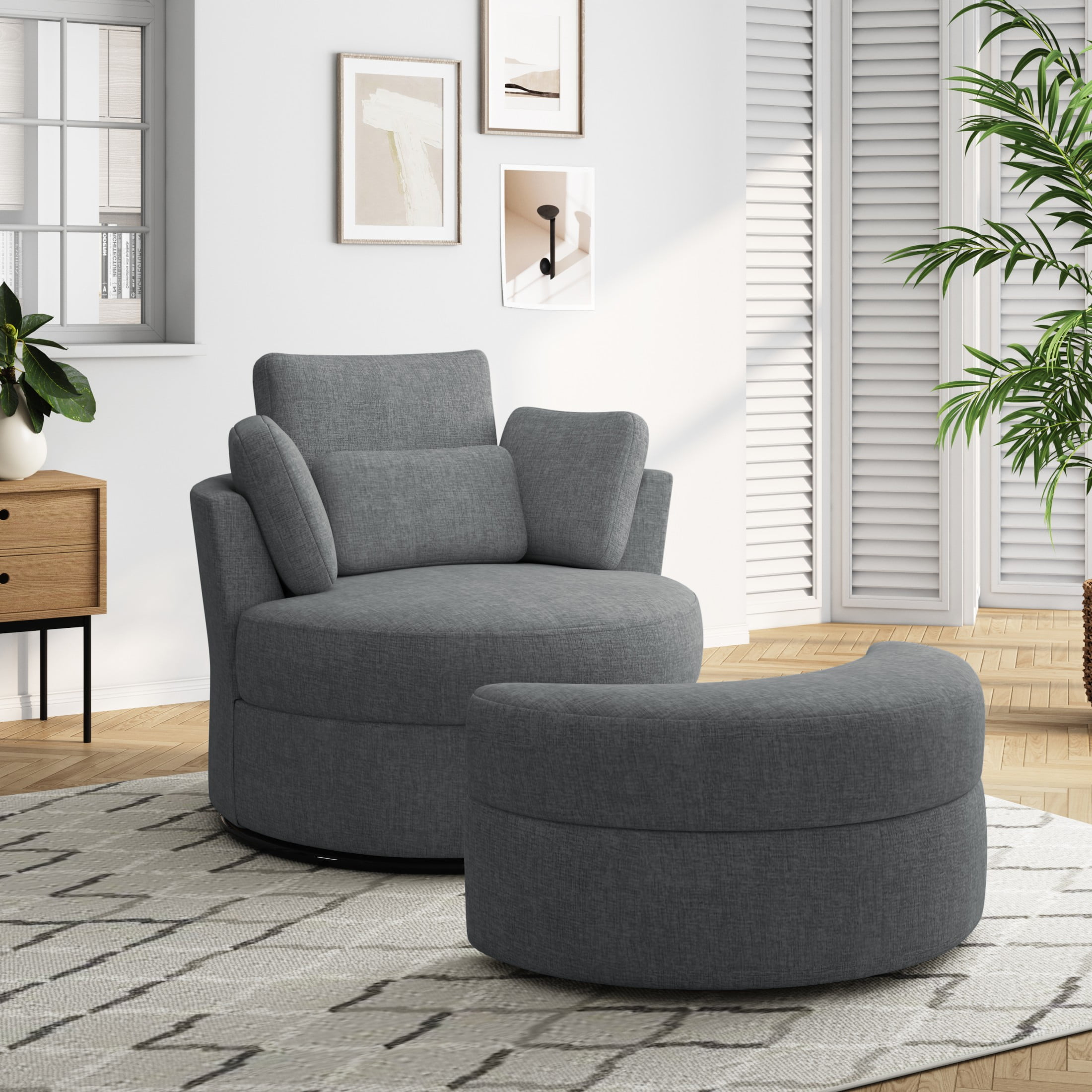 DREAMSIDEA Swivel Barrel Accent Chair with Storage Ottoman, Chaise ...