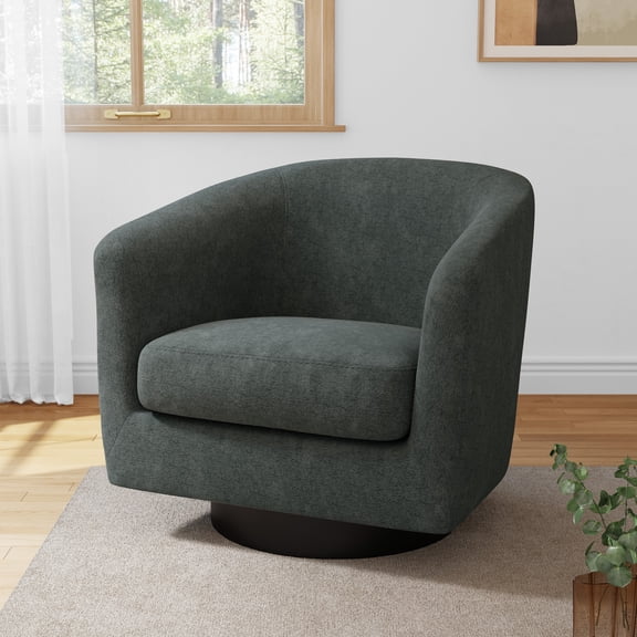 DREAMSIDEA Swivel Barrel Accent Chair for Living Room, Modern Round Chenille Fabric Swivel Chair Living Room Chair（Gray-Set of 1）