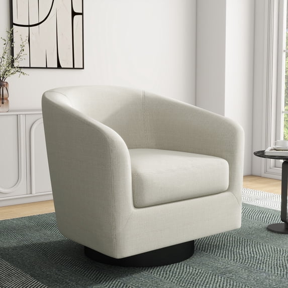 DREAMSIDEA Swivel Barrel Accent Chair for Living Room, Modern Upholstered Round Club Armchair-Cream