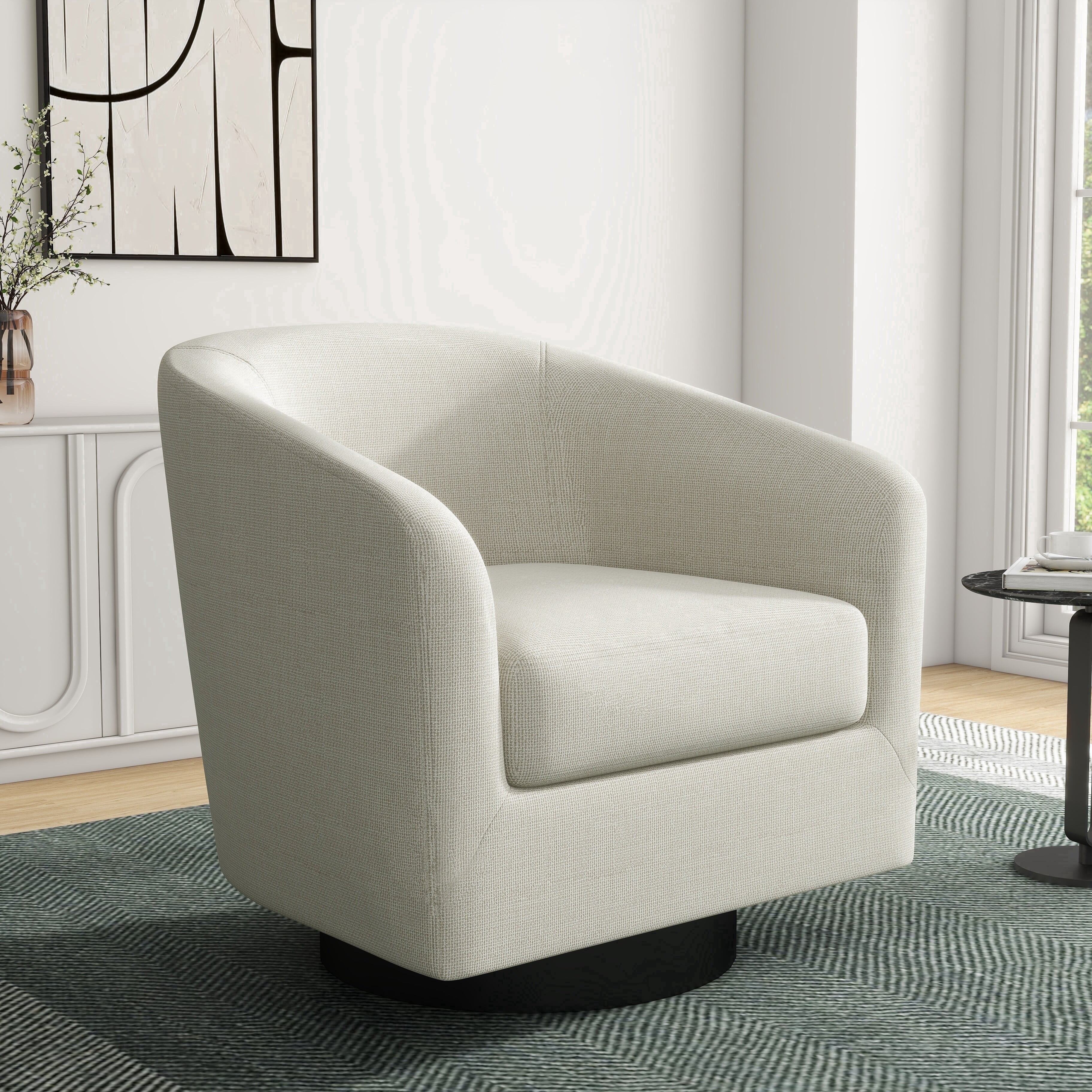 DREAMSIDEA Swivel Barrel Accent Chair for Living Room, Modern Upholstered Round Club Armchair-Cream