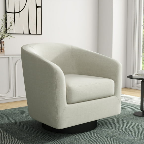 DREAMSIDEA Swivel Barrel Accent Chair for Living Room, Modern Upholstered Round Club Armchair-Cream