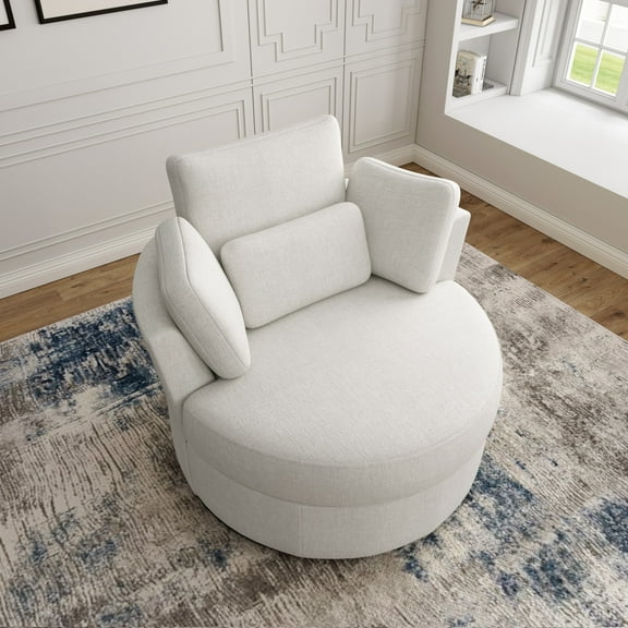 DREAMSIDEA Swivel Barrel Accent Chair for Living Room, Oversized Swivel Chair with Ottoman Single Sofa Chair Indoor, Chenille Beige
