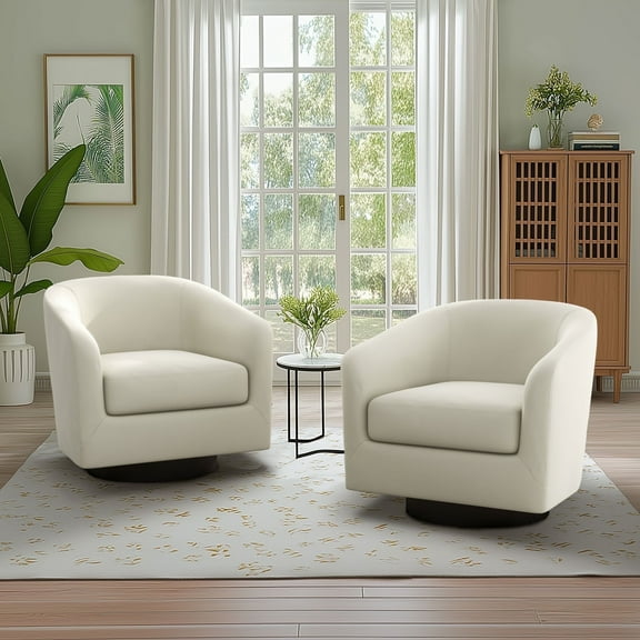 DREAMSIDEA Swivel Barrel Accent Chairs Set of 2, Modern Upholstered Living Room Chair-Cream