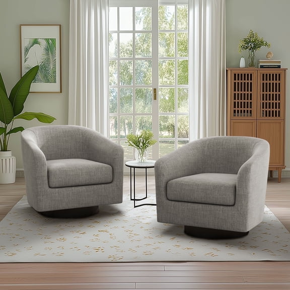 DREAMSIDEA Swivel Barrel Accent Chairs Set of 2, Modern Upholstered Living Room Chair Round Club Armchair-Khaki