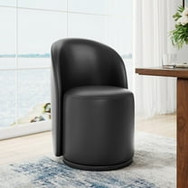 DREAMSIDEA Swivel Dining Chair, Upholstered Barrel Accent Chair for Dining Room & Kitchen Chairs, Morden Round Vanity Chair for Living Room&Bedroom, Faux Leather-Black