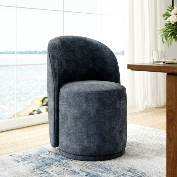 DREAMSIDEA Swivel Dining Chair, Upholstered Barrel Accent Chair for Dining Room & Kitchen Chairs, Morden Round Vanity Chair for Living Room&Bedroom, Linen-Navy