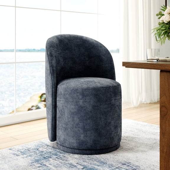 DREAMSIDEA Swivel Dining Chair, Upholstered Barrel Accent Chair for Dining Room & Kitchen Chairs, Morden Round Vanity Chair for Living Room&Bedroom, Linen-Navy