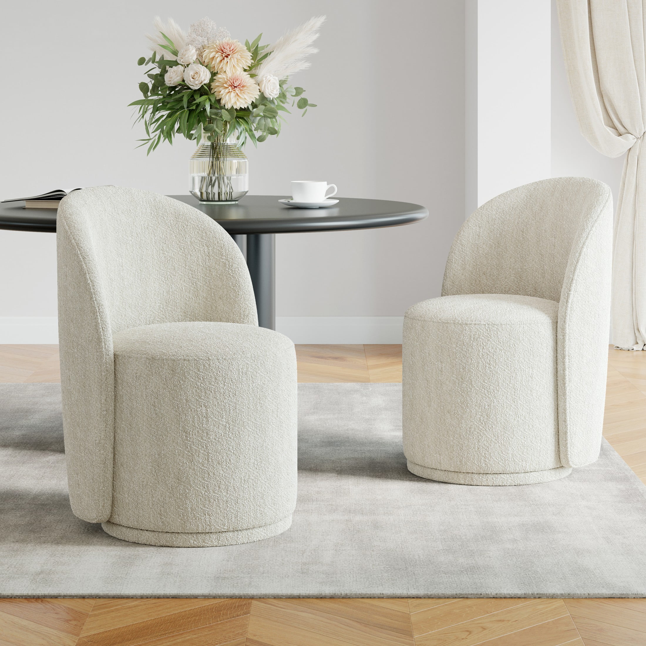 DREAMSIDEA Swivel Dining Chair, Upholstered Barrel Accent Chair for Dining Room & Kitchen Chairs, Morden Round Vanity Chair for Living Room&Bedroom,Set of 2,Chenille-Light Sand