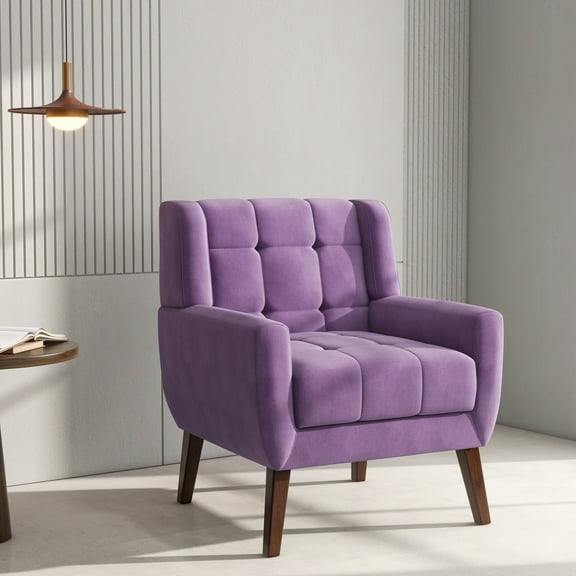 DREAMSIDEA Velvet Accent Chair Living Room, Modern Upholstered Arm Chair Tufted for Indoor Bedroom Office Room (Purple)