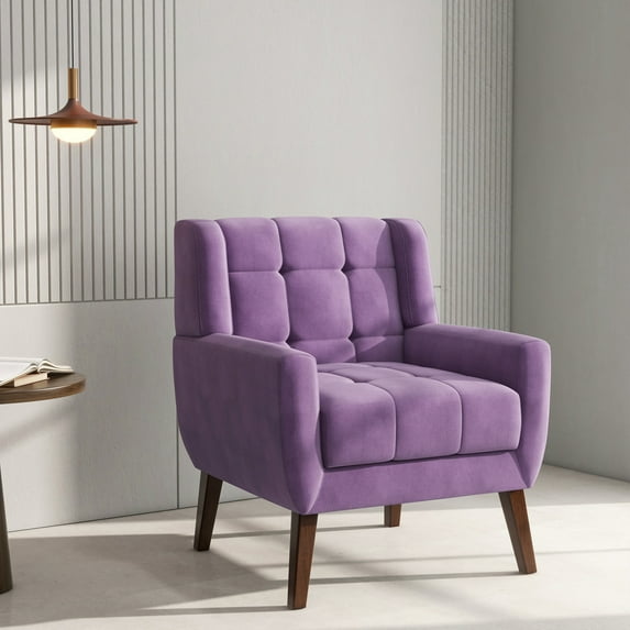 DREAMSIDEA Velvet Accent Chair Living Room, Modern Upholstered Arm Chair Tufted for Indoor Bedroom Office Room (Purple)